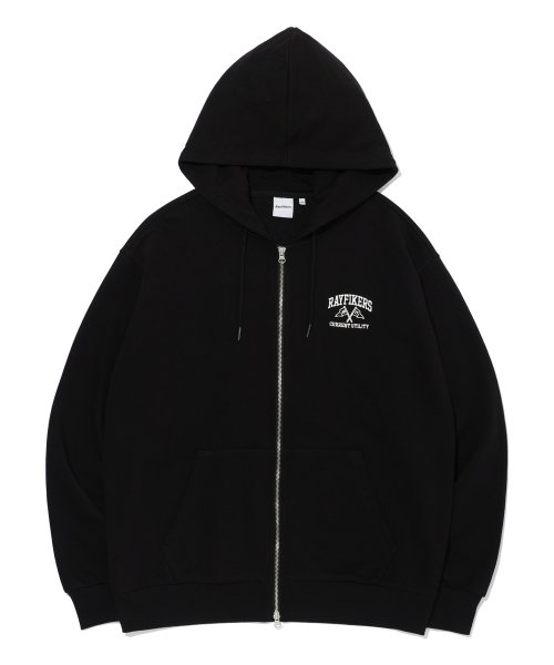 MUSINSA | RAYFIKERS Arch Logo Hood Zip-up BLACK (MN6TU142-076)