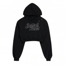 CURLY LOGO EMBOSS EMBROIDERY CROP TOP HOODIE BLACK