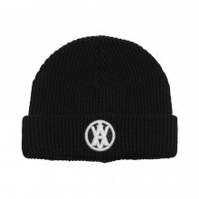 A LOGO CIRCLE EMBLEM EMBOSS PATCH SHORT BEANIE BLACK