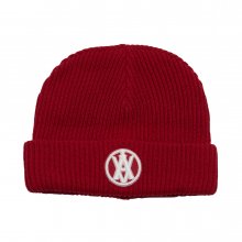 A LOGO CIRCLE EMBLEM EMBOSS PATCH SHORT BEANIE RED