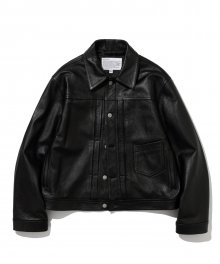 leather trucker jacket black