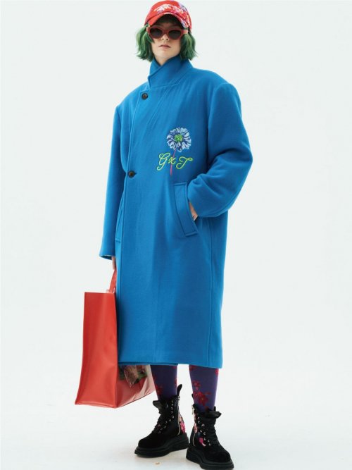 Solid Embroidered Oversized Coat
