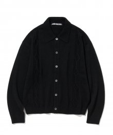 wool collar cardigan black