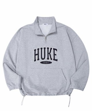 HUKE 後ろロゴ グレー 半ジップ スウェットシャツ 画像 1