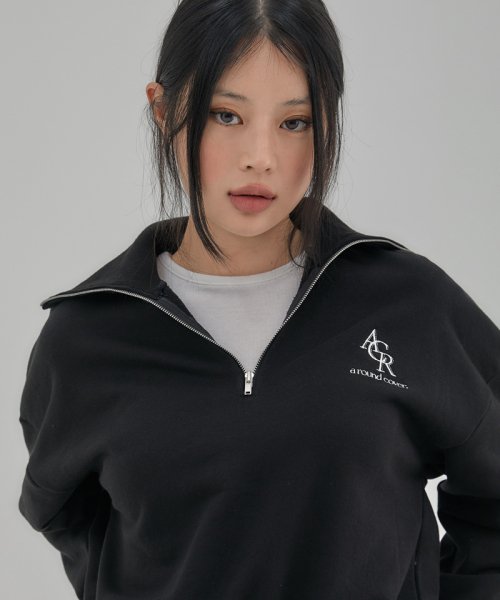 MUSINSA | ACOVER ACR Long Half-zip Cropped Sweatshirt Black