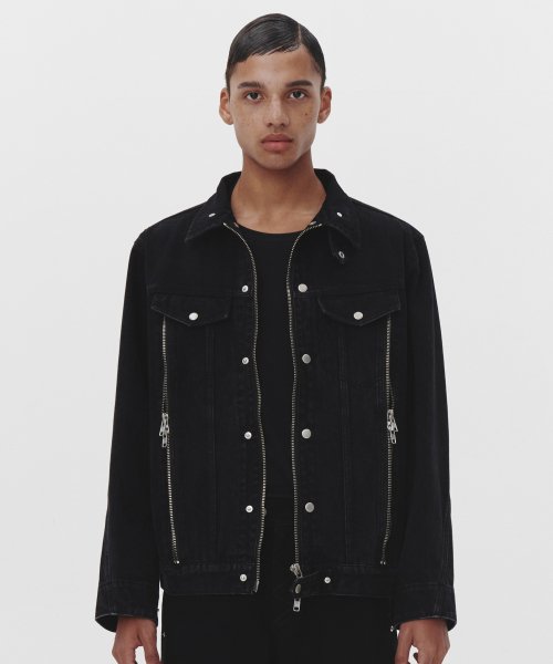 넥스트도어립스(NEXTDOORLIPS) TWISTED ZIPPER TRUCKER JACKET BLACK 