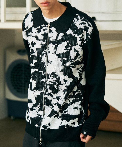 MUSINSA | NASTYKICK [NSTK] Bloom Knit Zip Up (Black)_K22ZA742