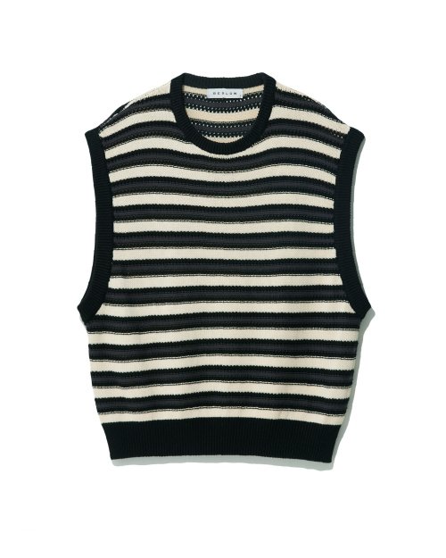 STRIPE PUNCHING KNIT VEST BLACK