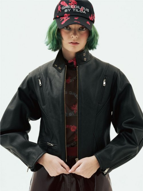 Cropped Faux-Leather Fitted Jacket