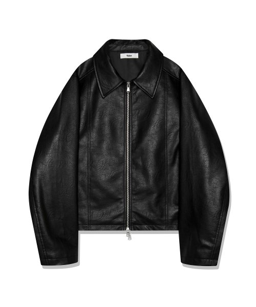 MUSINSA | FALLETT Cracked Leather Rider Single Jacket Black