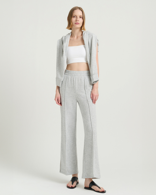 (FM10722) Мягкие брюки из махры с разрезами, grey melange