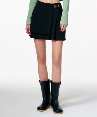 에트몽(ETMON) Pleats Chain Mini Skirt  Black