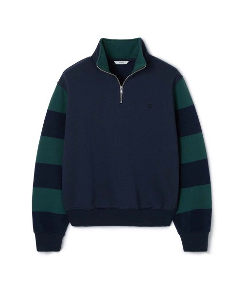 ESSENTIAL_UNISEX MSS Stripe Half Zip-up Sweatshirt [Dark Green]