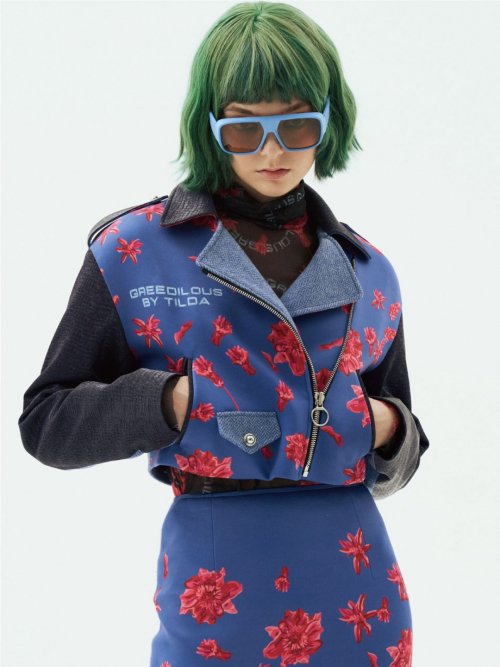 Floral Pritn Cropped Biker Jacket