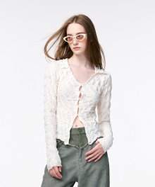 Pleats Texture Collar Blouse  Cream