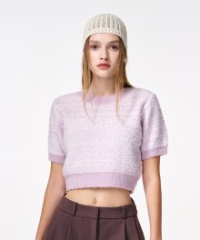 Color Blend Short Sleeve Knit Top  Lavender