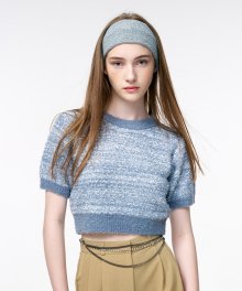 Color Blend Short Sleeve Knit Top  Greyish Blue