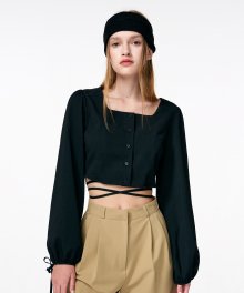 Waist Strap Crop Blouse  Black