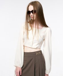 Waist Strap Crop Blouse  Cream