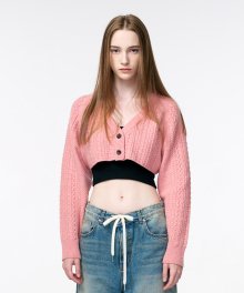 Cable Crop Knit Cardigan  Pink