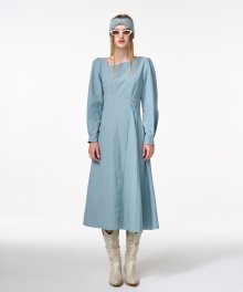 Unbalance Line Pintuck Dress  Greyish Blue