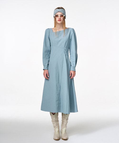 ワンピース ETMON Unbalance Line Pintuck Dress, Greyish Blue 에트몽(ETMON) Unbalance Line Pintuck Dress Greyish Blue