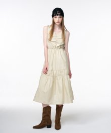 Coating Shirring Sleeveless Dress  Cream