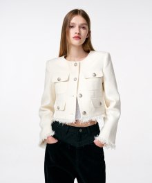 Fringe Tweed Jacket  Cream