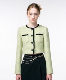 Trimmed Tweed Jacket  Light Green