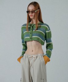 Underboob Cable Knit Cardigan Multi Green
