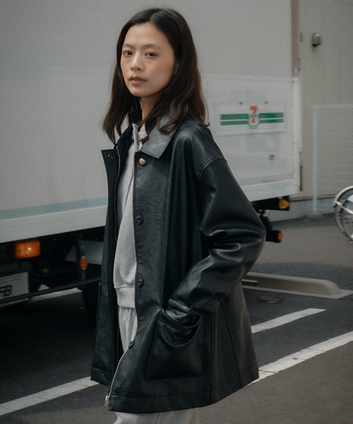 Eco Кожаная куртка с блеском pocket jacket_Black