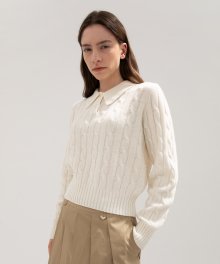Cable Collar Wool Knit - Off White