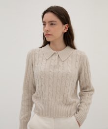 Cable Collar Wool Knit - Oatmeal