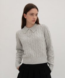 Cable Collar Wool Knit - Melange grey
