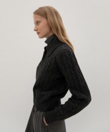 Cable Collar Wool Knit - Charcoal