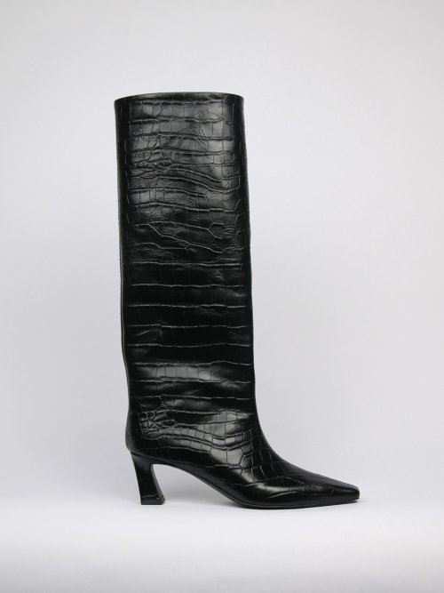 BLANC SUR BLANC - Mia Long Boots Black Croco