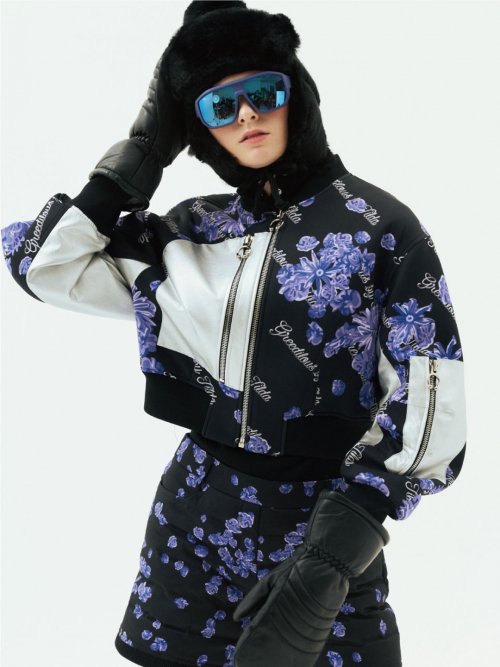 Floral Print with PU Contrast Bomber Куртка