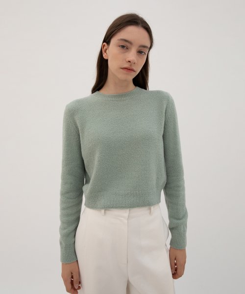 MUSINSA | LEVAR Boucle Round Crop Knit - Mint gray