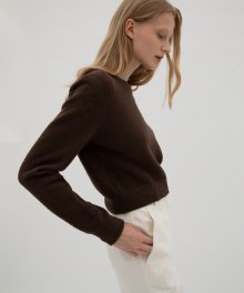 Boucle Round Crop Knit - Cocoa brown