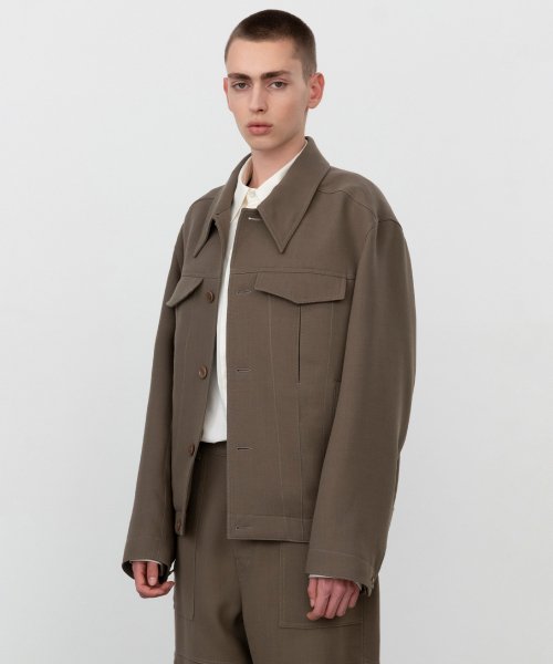 Двубортный шерстяной жакет SAND BROWN