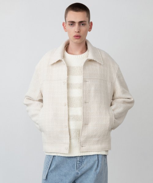 MUSINSA | INSILENCE Cut-Off Wool Tweed Jacket REAM