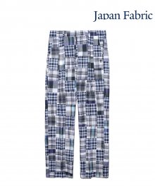 (JAPAN FABRIC) MADRAS PATCH WORK TAPERED SLACKS BLUE