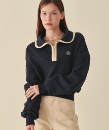 Taping Collar Half Zip-UP Sweatshirt Navy