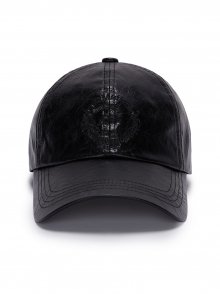 GLOSSY LEATHER BALL CAP IN BLACK