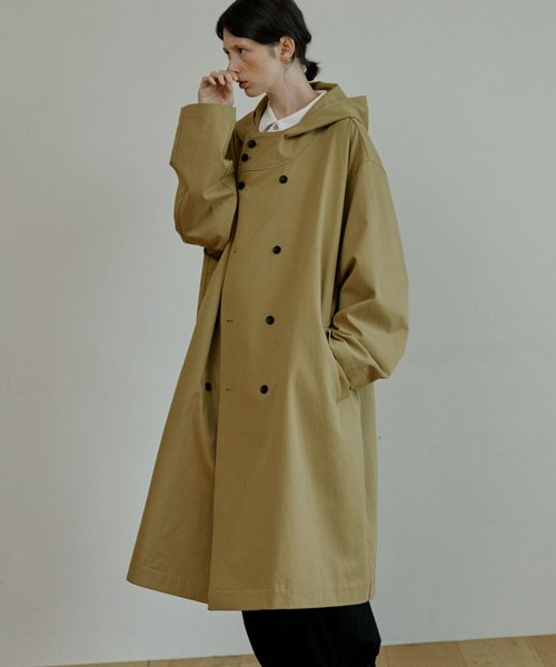 unisex trench hood coat beige