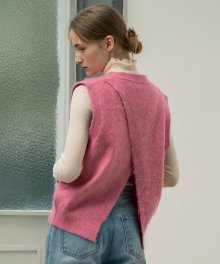 SIKN2038 overfit mohair knit vest_Pink