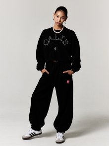 CALIE STITCH CROP SWEATSHIRTS BLACK