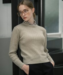 SIKN2041 cashmere blend cable knit_Beige