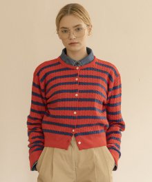 KN4203 Stripe cashmere cardigan_Red