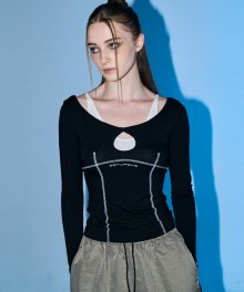 Shoulder layered stitch Top [Black]